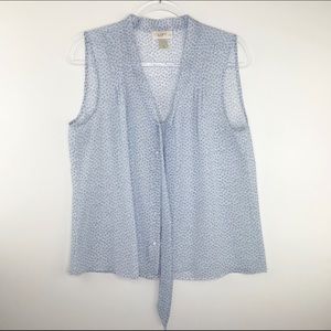 LOFT Petite Blue Dot Tie Neck Sheer Tank Blouse LP